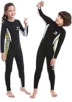 Vista 2 de Traje de neopreno completo de 0.098 pulgadas para niños, traje de baño de una pieza para niños y niñas, traje de buceo con cremallera trasera