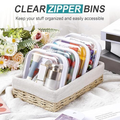 Image of Hoolerry 4 Pcs Hard Clear Zipper Case Makeup Bags Plastic Zipper Pouch Transparent Storage Box Containers for Cosmetics, Snacks, Building Blocks, Puzzles(Clear,5 x 5 x 2 in,White)