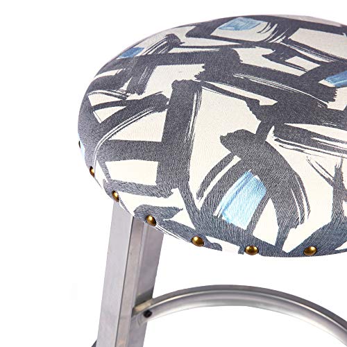 Gia 24-Inch Counter Height Round Metal Bar Stools With Paint Brush Script Upholstery, Silver, Set Of 4 #TOP4