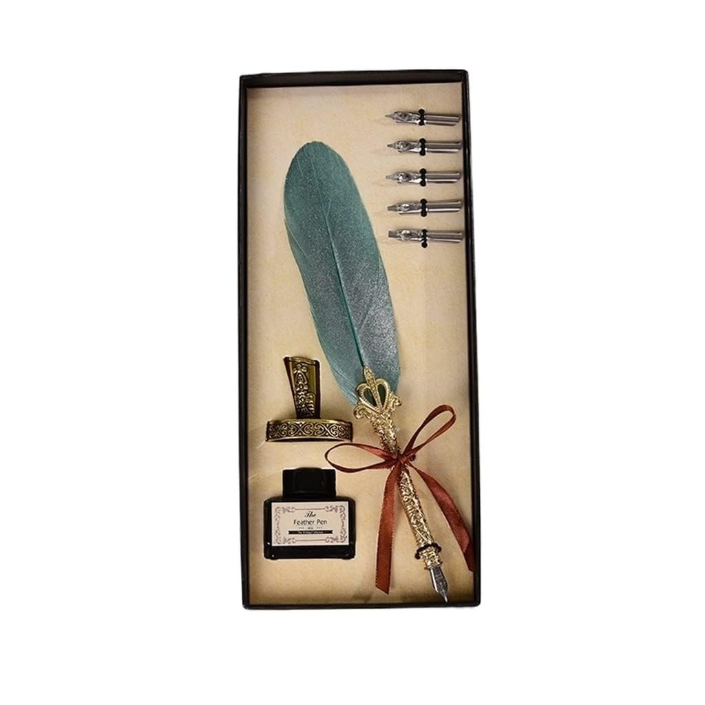 Antyczne pióro do kaligrafii, Vintage Metal Feather Dip Pen do kaligrafii Zestaw 5 stalówek pamiątkowe artykuły biurowe