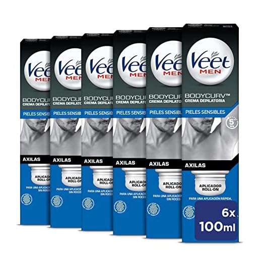 Veet Men Crema Depilatoria Hombre para Axilas con aplicador Roll-On - Adecuado para Pieles Sensibles, 6x100ml