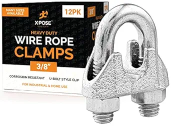 Xpose Safety - Wire Rope Clamp for Stainless Steel Wire Rope - 3/8inches Galvanized U Bolt Style Cable Clips - for Guy Line, Metal Fence, Antenna, Clothesline, Rigging Hardware, Batting Cage, Flags