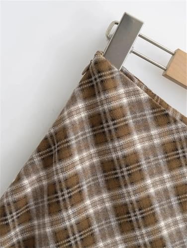 Women's Retro Low-Rise Plaid Slim Midi Skirt Khaki S3