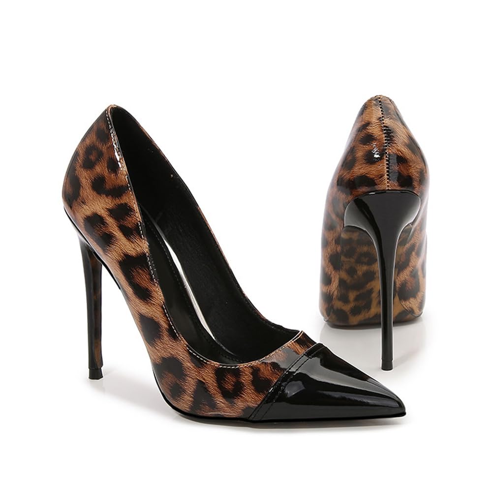 Talons Hauts de 12 cm/4,72 Pouces pour Femmes | Escarpins à Bout Pointu et imprimé léopard pour Mariages, bals, Tenues de Tous Les Jours et Rendez-Vous galants