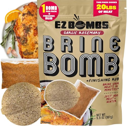 EZ Bombs Garlic Rosemary Brine Bomb Seasoning with Finishing Rub, 2 pouches for 20lbs of meat, add 2 to your cart and 1 will be FREE