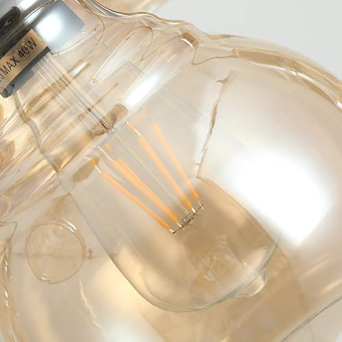 Miniatura 7 de FM-24 - Lámpara colgante de cristal de coñac con 8 luces, estilo vintage, acabado negro antiguo, para comedor, cafetería, bar