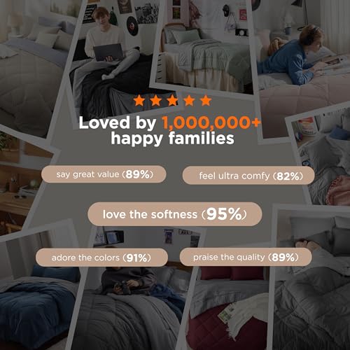 Image of Bedsure Charcoal Grey Queen Comforter Set - 7 Pieces Reversible Bedding, Queen Size Bed Set for All Seasons, Bed in a Bag with Down Alternative Comforter, Sheets, Pillowcases & Shams
