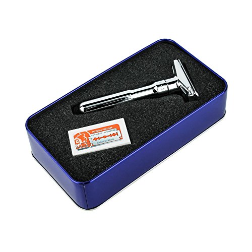 Merkur Futur - Maquinilla de afeitar tradicional de doble filo, cromada, incluye caja de regalo y 10 cuchillas