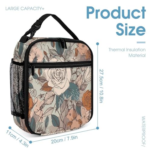 Retro Flower Pattern Printed Backpack With Lunch Pack Storage Box Case 3pcs Lightweight Travel Backpack4