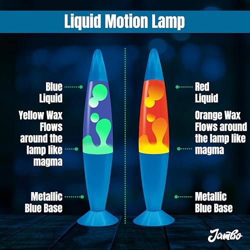 Image of JAMBO 2 Pack- 16 inch Beautiful Lamp- Blue with Yellow /Green Wax and Red with Orange Wax, Relaxing Liquid Lamp, Night Light Nightlight, Lamps for Adults Teens Kid