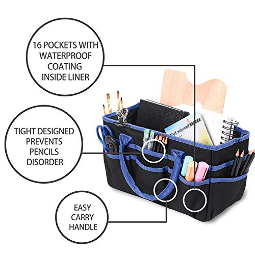 Jjring Craft And Art Organizer Tote Bag - 600D Blue Nylon Fabric Art Caddy With Pockets - For Art, Craft, Sewing, Medical, And Office Supplies Storage #TOP3