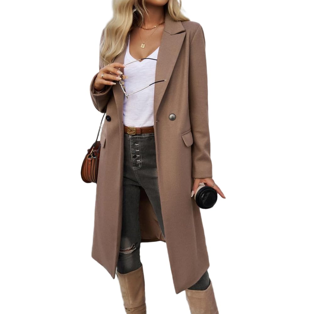Z-Mo Womens Long Blazer Coat Blend Lapel Collar Outerwear Slim Fit Fall Winter Trench Style Jacket