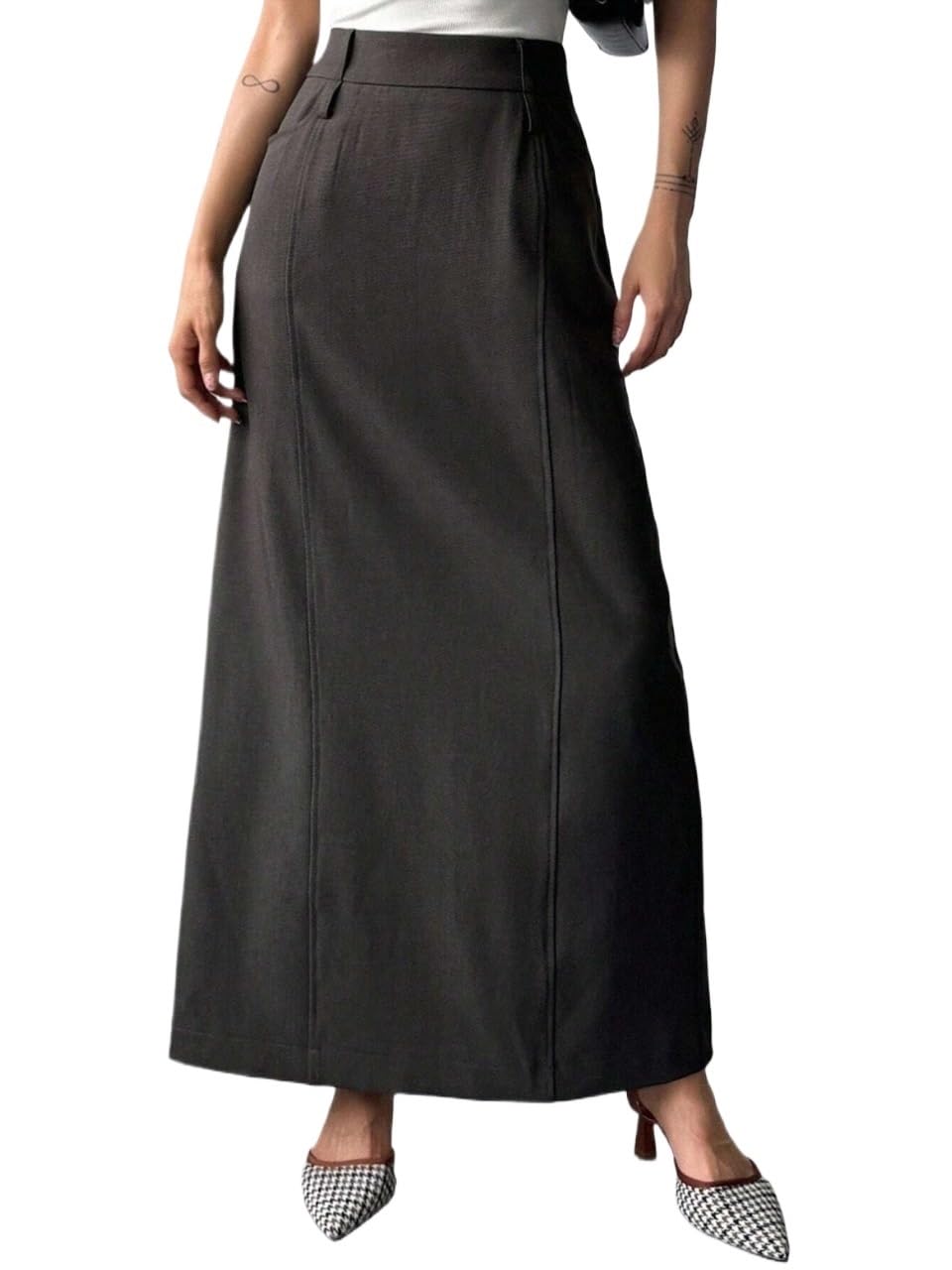 Solid Color Straight Long Skirt Womens Basic Versatile Trendy Skirt