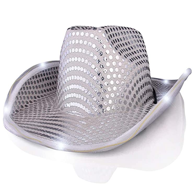 LED Lights Cowboy Hat LED Flashing Cap Hat Xmas Christmas Party Celebration Party Cosplay Western Cowboy Cowgirl Hats Festival Gift Foldable Wide Brim Caps Black - Image 3