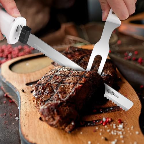 Miniatura 8 de Haushof Cuchillo Eléctrico 8v - Cuchillo De Cocina Inalámbrico, 2 Hojas De Acero Inoxidable, Tenedor Incluido, Apto Para Lavavajillas, Con Caja De Almacenamiento, Ideal Para Carne, Pan, Jamón Y Queso