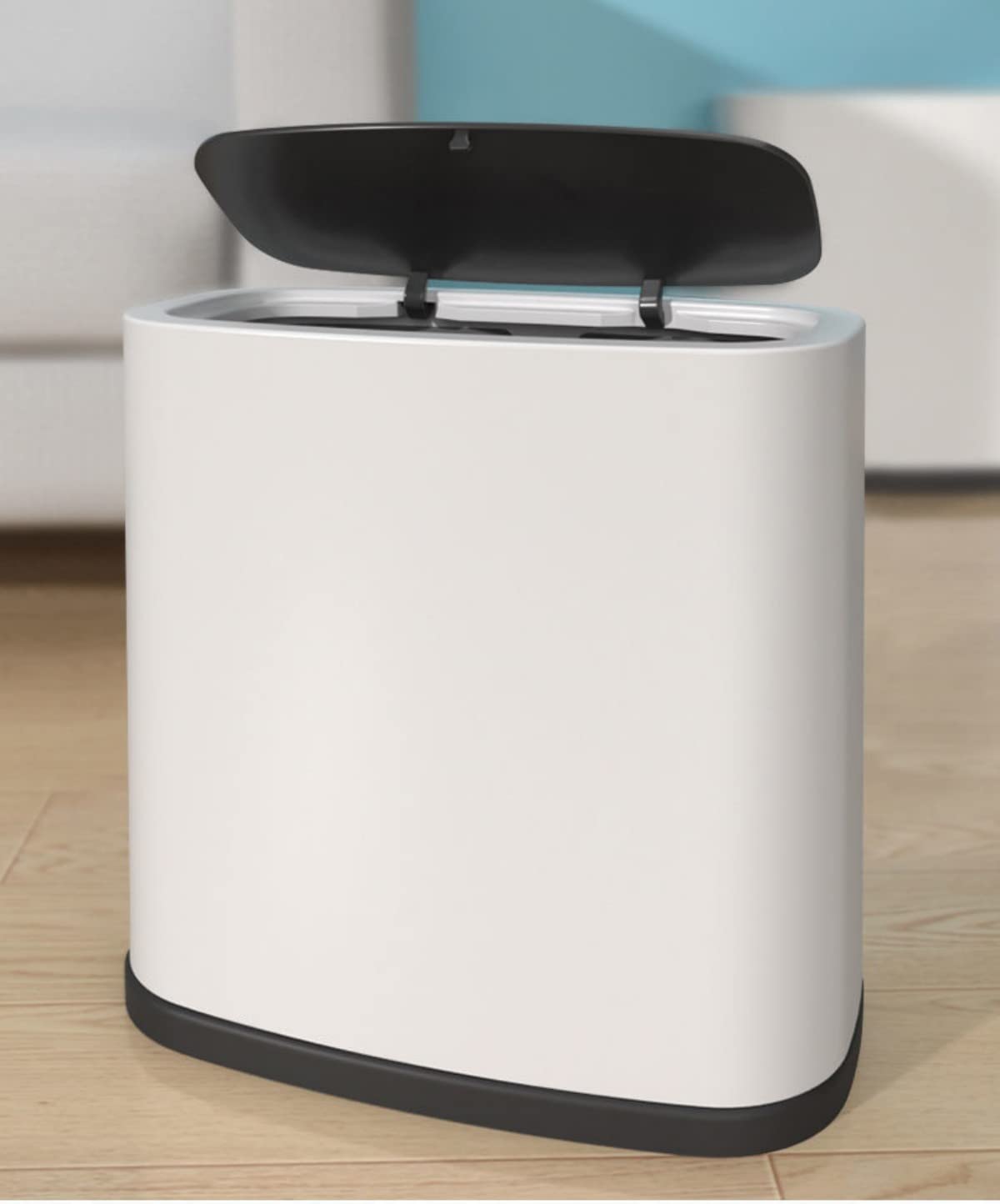 Pattumiera rettangolare in plastica per bagno, colore bianco, 12 l