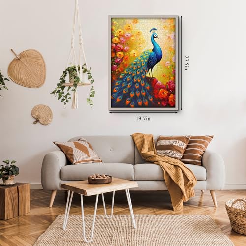 Image of Vintage Peacock Puzzles for Adults 1000 Pieces, Colorful Bird Art Garden Jigsaw Puzzles, Gradient Flower Animal Puzzles as Peacock Decor
