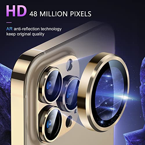 Image of Uyiton for iPhone 14 Pro /iPhone 14 Pro Max Camera Lens Protector, [Drop Protection] 9H Tempered Glass Camera Cover screen Metal Ring Case Friendly Scratch Resistant Easy to Install Gold