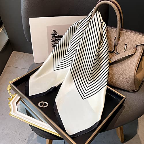 Winter Warm Scarfs Silk Scarf， Simple Striped Pattern Scarf 70cm Square Neck Scarves Shawl for Women Girls，2