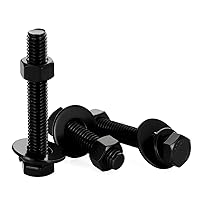 Vista 5 de 1/4-20 x 2-1/2" Tornillos de cabeza hexagonal, pernos, tuercas, arandelas planas y de bloqueo, rosca completa, acero inoxidable 18-8, acabado negro