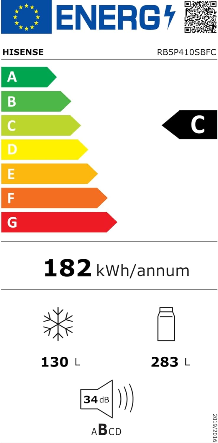 EU Energy Label for Hisense RB5P410SBFC refrigerator, showing Class C efficiency.