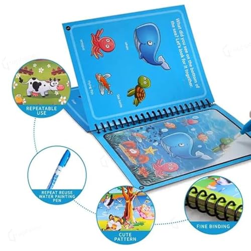 Image of Magic Water Coloring Book, Educational Fun & Bonding Time for Kids, Reusable, Mess-Free Art with Quick Dry Technology, Promote Fine Motor & Drawing Skills, Ideal Travel Toy