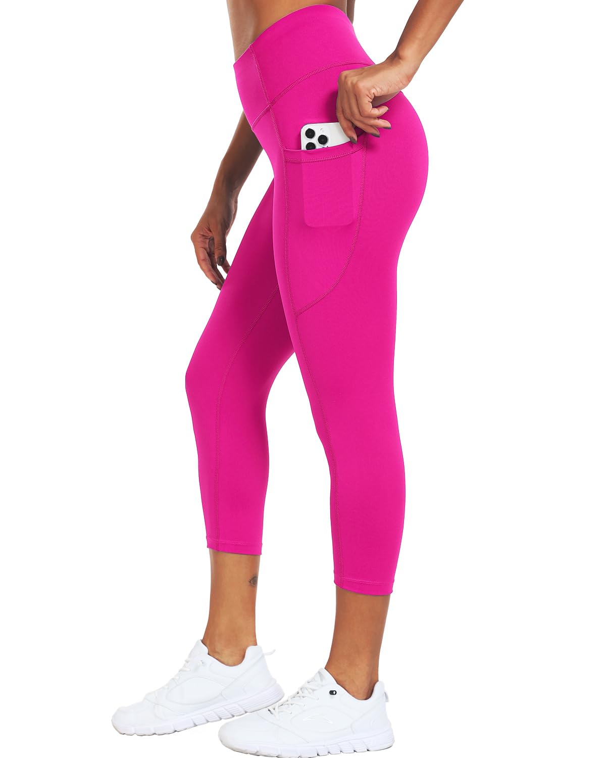 CADMUS High Waisted Workout Legging Capri for Women Athletic Yoga Pants with Two Side Pockets