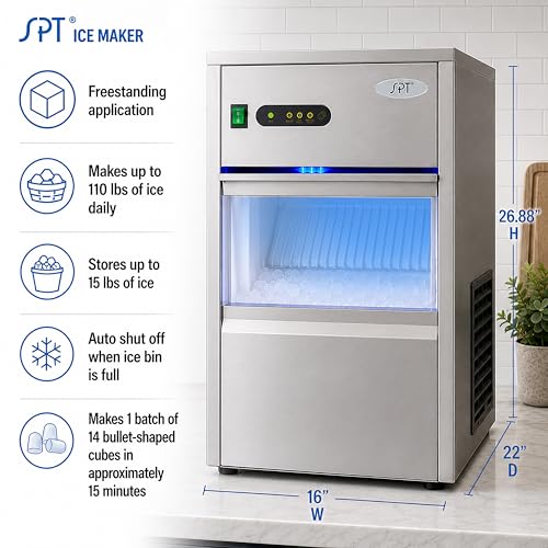 Fabricadora de Hielo Acero Inoxidable 110 lbs SPT IM-1108C miniatura 2