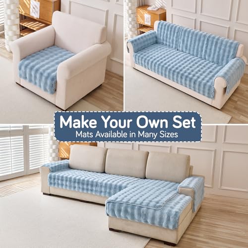 Image of HOKIPO 'FurHug' Premium Faux Fur Rabbit Sofa Cover Mats for L Shape and 1 /2 /3 Seater Sofa. Make Your Own Sofa Cover Set, Mat Length 90(D) x 240(L) cm, Charm Blue (AR-6290-BL)