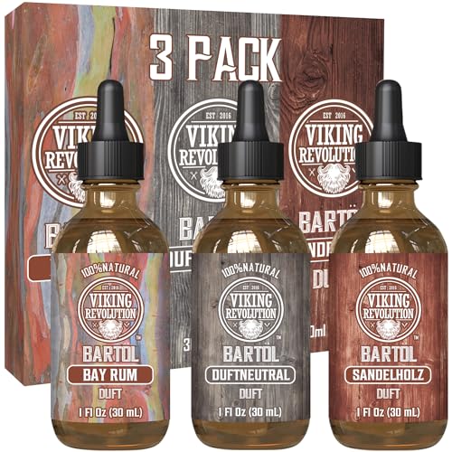Viking Revolution - Bartöl - Macht Weich, Schützt und Stärkt - Aus Ganz Natürlichen Bay Rum, Unparfümiert & Sandelholz - Bartöl Herren - Geschenke Für Männer - Set 3 x 30 ml
