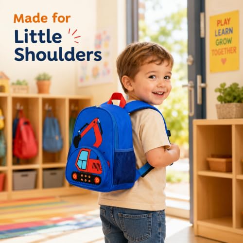 Image of LOIDOU Toddler Backpack for Boys, Excavator Construction Vehicle Kids Backpack with Chest Strap, Padded Straps & Side Bottle Pockets for Daycare, Preschool, Travel