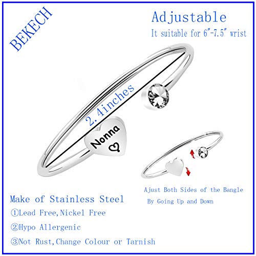 BEKECH Nonna Jewelry Gifts Nonna Cuff Bracelet - Italian Grandmother Mother's Day Gift2