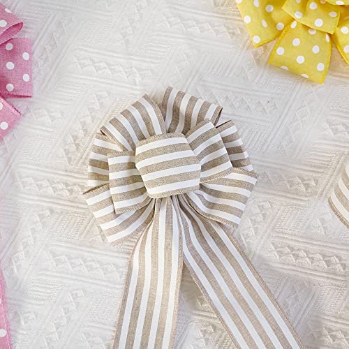 Huihuang Striped Burlap Ribbon Wired Grey White Stripe Rustic Wired Edge Ribbon 2.5 Inch X 10 Yards Grey Stripe Ribbon For Wreaths Crafts Gift Wrapping Decoration Basket Bows Holiday Home Decoration #TOP3