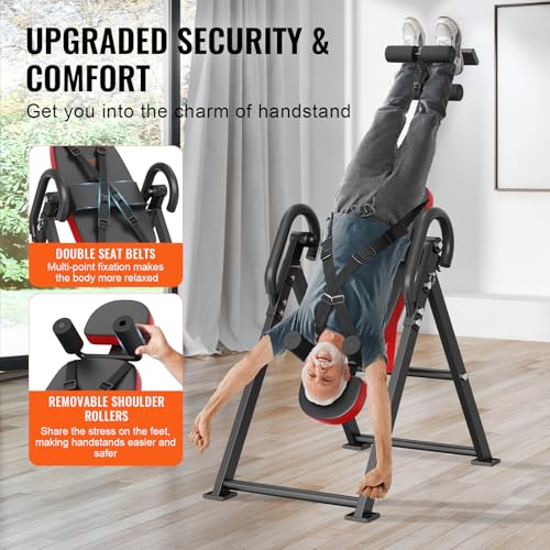 VEVOR Inversietafel, inversiebank, draagvermogen 136 kg, inklapbare rugtrainer voor fysieke krachttraining met hoofdsteun, enkelvergrendeling, veiligheidsgordel - Afbeelding 4