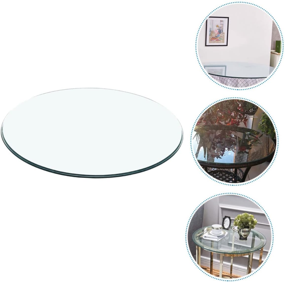 Round Thickened Tempered Glass Table Top Clear Surface for End Table Tea Table Dining Table Easy to Clean Suitable for Living Room Kitchen