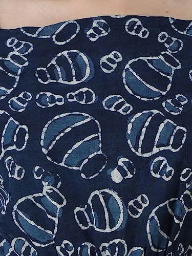 Image of POPWINGS Women Casual Bagru Print Top With Puff Sleeves and Square Neck - Stylish Trendy Smocking Summer Top