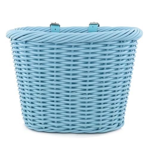 ZUKKA Bike Basket Woven Bike Basket for Adult Bikes Front/Kids Bike Handlebar with Adjustable Leather Straps Waterproof Storage Bicycle Basket, Multi-Colors