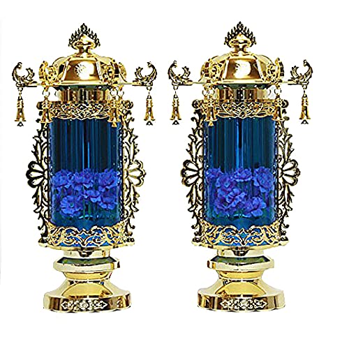 京仏壇はやし ミニ 盆提灯 盆ちょうちん【 (一対入り) 霊前灯 バブル灯 ブルー 5号 】◆高さ27cm 置き提灯 【京仏壇はやしオリジナルクロスセット】