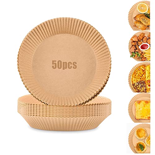 Revestimientos para freidora de aire, 50 piezas de revestimiento de papel desechable para freidora de aire de 6,3 pulgadas, adecuado para freidora de aire de 3L-5L, microondas, horno Cover