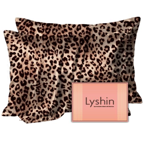 Image of LYSHIN Silk Pillow Cases 2 Pack King Size with Zipper, Leopard | 19 Momme Mulberry Silk Pillowcase for Skin and Hair, Anti-Acne, Hypoallergenic, Cooling, Beauty Sleep, Gifts for Women