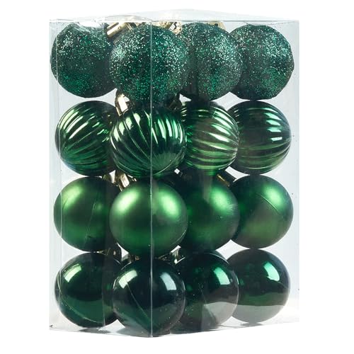 Emopeak 24Pcs Christmas Balls Ornaments for Xmas Christmas Tree - 4 Style Shatterproof Christmas Tree Decorations Hanging Ball for Holiday Wedding Party Decoration Dark Green