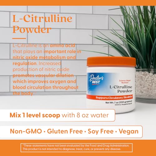 Doctors Best L-Citrulline Powder (Kyowa Quality), Supports Circulatory Health, Non-GMO, Gluten Free, Soy Free, Vegan Net Wt. 7 oz (200 Grams)