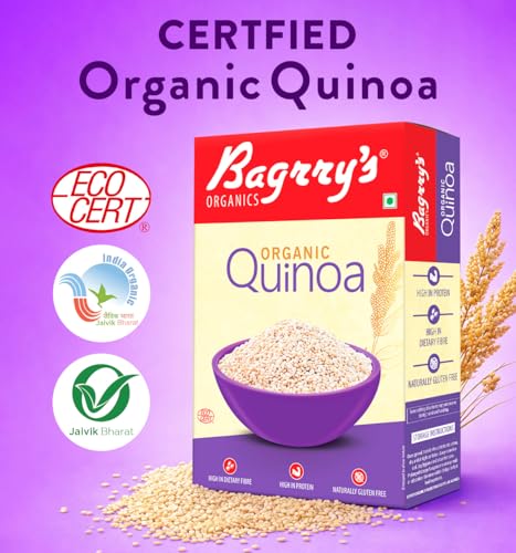 Image of Bagrry's 100% Organic Quinoa 500gm box | Gluten Free | Omega-3 | High in Fiber & Protein | All Natural Quinoa (Pack of 3)