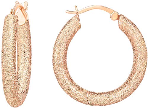 PAVOI 14K Rose Gold Plated 925 Sterling Silver Lightweight Textured Hoop Earrings for Women | Gold Earrings for Women