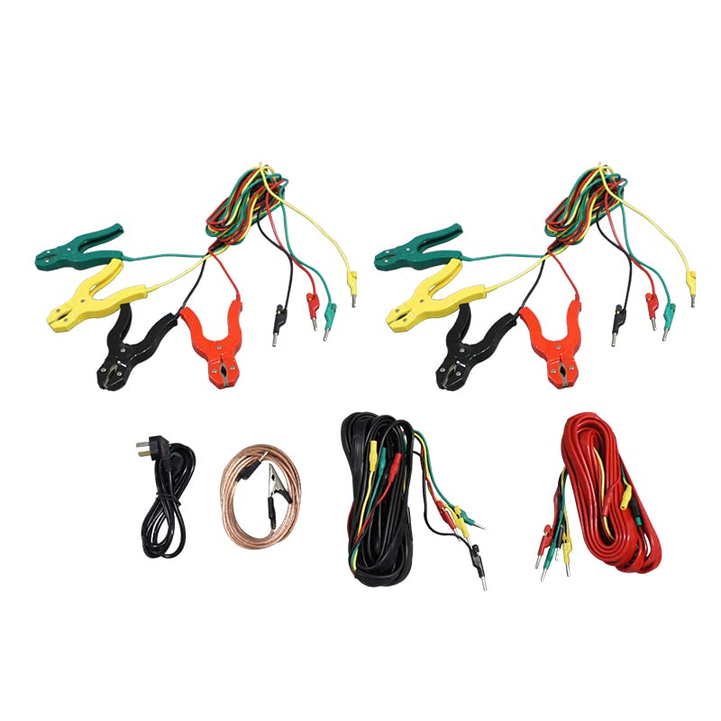Various connection cables and accessories for the Huazheng HZBB-10B Transformer Turns Ratio Tester, including alligator clips and power cords.