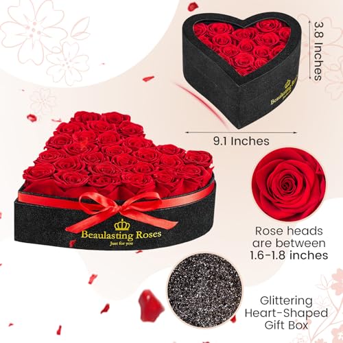 Beaulasting Roses 27 Preserved Roses in Heart Shape Box - Forever Flowers, Eternal Rose Birthday Gifts for Women, Valentine\'s Day, Mothers Day Red Roses Gift for Mom
