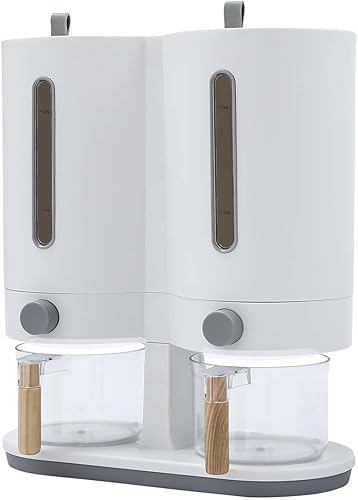 Miniatura 2 de DYNAMI Dispensador de cereales 2 en 1, dispensador de alimentos secos de doble control con tazas de arroz, dispensadores de alimentos de cereales de