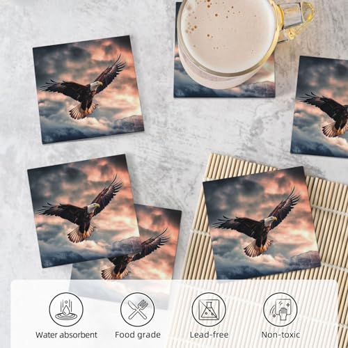 Dessous de verre en céramique aigle ciel lot de 6 avec support chic
