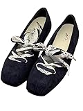 Clolinde Square-Toe Retro Front-lace-up Women's Single Shoes. Elegant Style, Gentle and Comfortable. Suitable for Wearing with Skirts and for Formal Occasions. (Blue,8.5)