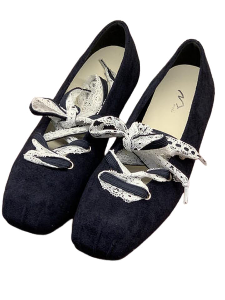 Square-Toe Retro Front-lace-up Women's Single Shoes. Elegant Style, Gentle and Comfortable. Suitable for Wearing with Skirts and for Formal Occasions.